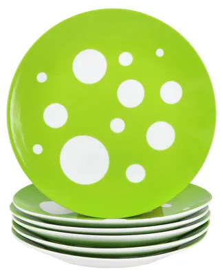 Immagine prodotto di set di 6 piatti da torta a pois verdi Pula in porcellana 6 pers piatto da colazione per dessert a pois