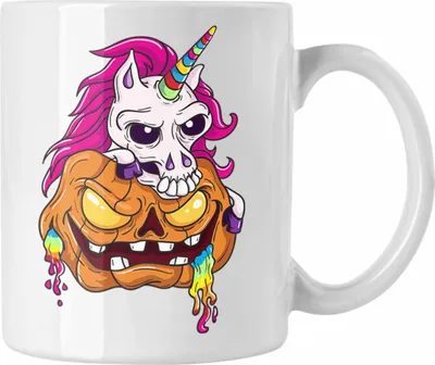 Produktbild von Trendation - Halloween Tasse Kürbis Dekoration Becher Einhorn Kürbis Gruselig (Weiß)