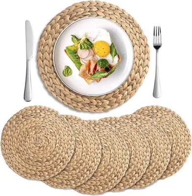 Immagine prodotto di Tovagliette rotonde in giacinto d'acqua, 30 cm, stile boho, set da 6