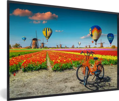 Produktbild von MuchoWow® Gerahmtes Poster Heißluftballon - Orange - Tulpen 60x40 cm - Poster mit Schwarzem Bilderrahmen Wandposter Rahmen Foto Bilder - Printing - Wanddeko Schlafzimmer