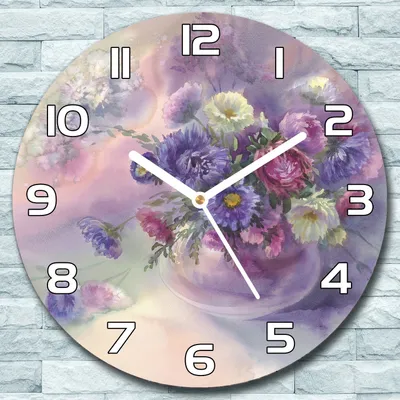 Produktbild von Wanduhr aus Glas Rund fi 30 Lila Astern Blumen Quarz Deko Schlafzimmer Büro