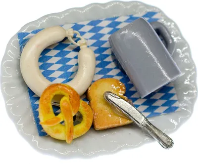 Produktbild von Teller Brosche Miniblings Essen Wiesn Bier Brezel Wurst Toast Messer