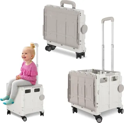 Produktbild von Izrielar weiß Leichter Falt-Einkaufswagen, 55kg Tragkraft, dreistufig höhenverstellbar, abnehmbare & leise Räder, Bremse