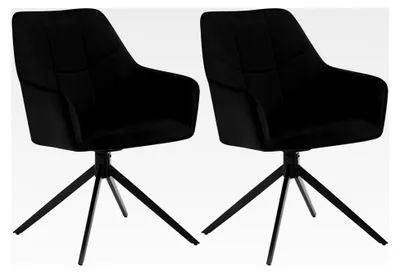 Produktbild von Drehbare Esszimmerstühle im 2er Set, für Esszimmer, Wohnzimmer und Küche, gepolstert mit Armlehnen, Metallbeinen, aus schwarzem Samt