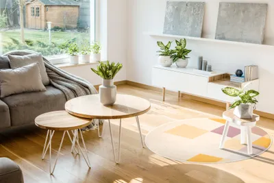 Produktbild von Kurzflorteppich rechteckig Wohnzimmer Teppich (Beige-Rosa), 120 x 120 cm