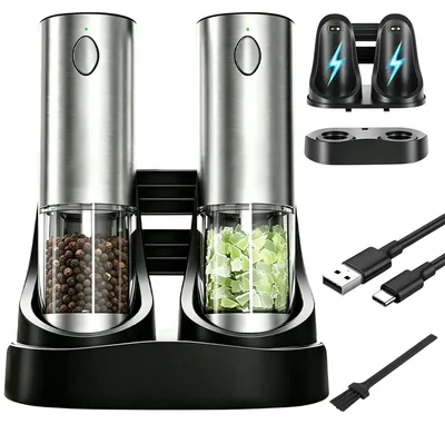 Elektrische Gewürzmühlen-Set, Keramik, einstellbarer Mahlgrad, LED, USB-C