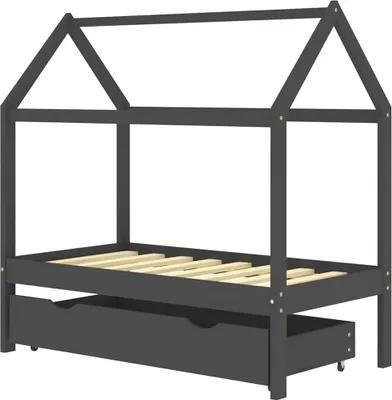 Obrázek produktu pro vidaXL Dětská postýlka se zásuvkou Tmavě šedá masivní dřevo borovice 70x140 cm