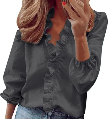 Produktbild von Damen Sommer Kurzarm V-Ausschnitt Spitze Casual Elegant Bluse Kurzarm Motive Locker Rundhals Oberteil Lässig Frauen Modern Bedruckt Tshirt, Grau, XL