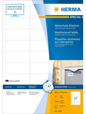 Produktbild von HERMA Inkjet Folien-Etiketten, 63,5 x 29,6 mm, weiß
