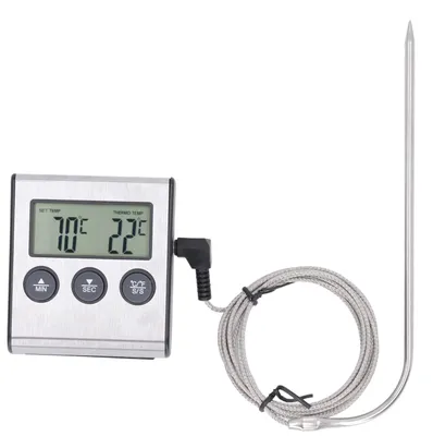 Produktbild von Elektronisches Fleischthermometer mit Sonde, digitaler Ofen zum Kochen, Kochen, Grillen, voreingestellte Temperatur, Timer