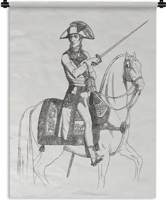 Produktbild von MuchoWow® Wandteppich Wandbehang Illustration von Napoleon Bonaparte auf einem Pferd mit einem weißen Hintergrund 90x120 cm Tapisserie Dekoration Wandtuch - Wanddeko