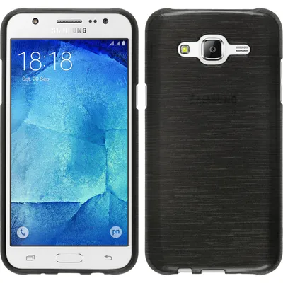 Produktbild von PhoneNatic Case kompatibel mit Samsung Galaxy J7 (2015 / J700) - silber Silikon Hülle brushed + 2 Schutzfolien