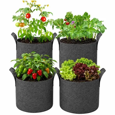Produktbild von 4 Stück 5 Gallon Pflanzsack Vliesstoff Pflanztaschen mit Griffen Pflanzbeutel Wachstumstasche für Kartoffeln, Tomaten, Gemüse, Blumen