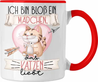 Produktbild von Trendation - Katzen Tasse Geschenk Frauen Ich Bin Bloß Ein Mädchen Das Katzen Liebt Katzenliebhaberin Geschenk Spruch Geburtstag (Rot)