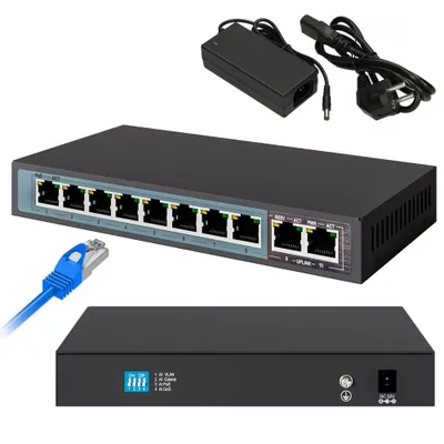 Obrázek produktu pro Extralink Switch PoE PERSES 8x Gigabit PoE/PoE+, 2x RJ45 Uplink Gigabit, 96W, Nespravované, L2, Gigabit Ethernet (10/100/1000), Podpora napájení po Ethernetu (PoE)