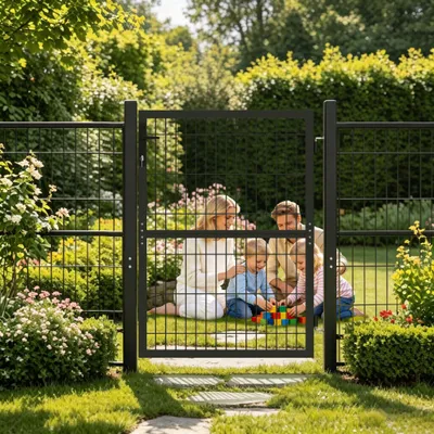 Produktbild von YZNAHRE Doppelstabmattenzaun Gartenzaun Tor Metall Gartentor Stabmattenzaun 106x150cm Zauntor Anthrazit Doppeltor inkl. Schloss Türklinke und Schlüsseln