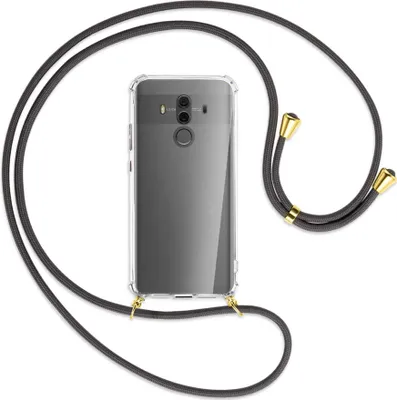 Produktbild von Handykette Backcover-Schutzhülle mit Band (Metall goldfarben) für Huawei Mate 10 Pro - dunkelgrau