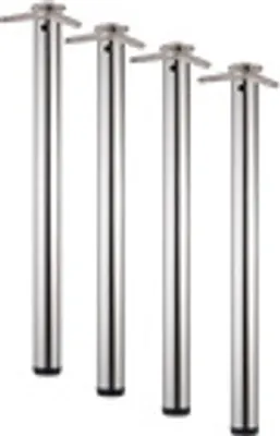 Four chrome table legs are shown standing upright against a white background.