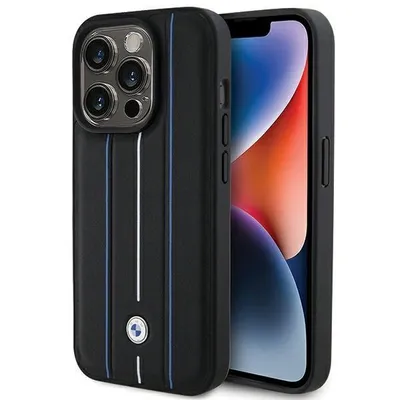 Produktbild von Etui Bmw Leder Stempel Blaue Linien Na Iphone 15 Pro Max - Czarne