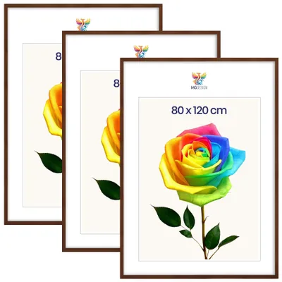 Produktbild von MG Design 3er Set Bilderrahmen Braun 80x120 cm - Posterrahmen Echtholz mit Acrylglas, verstärkte Wandaufhängung, hoch/quer