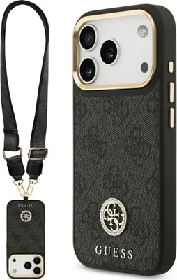 Produktbild von GUESS case passend für IPHONE 17 Pro kompatibel mit MagSafe GUHMP17LP4G4DCSK (PU W/ Strass Logo & Big Strap Metal Buttons) black