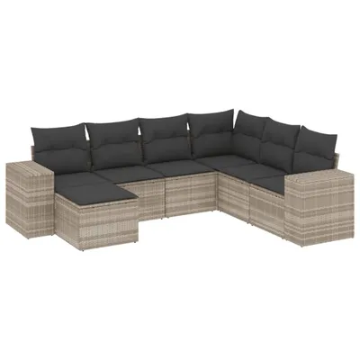 Produktbild von 7-tlg. Garten-Sofagarnitur mit Kissen Hellgrau Poly Rattan