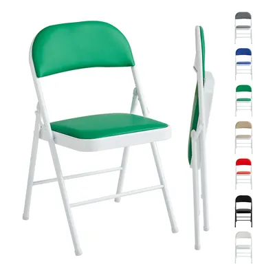 Produktbild von mcc direct 1 Stück Klappstuhl, Kunstleder Klappstuhl mit Metallrahmen und gepolstertem Sitz, für Zuhause & Büro, 1 Stuhl, Farbe Grün