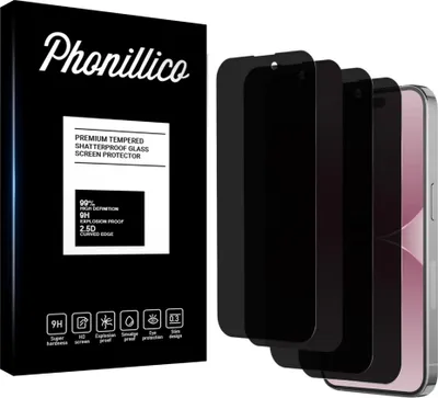 Zdjęcie produktu dla Szkło hartowane antyszpiegowskie do iPhone 15 PLUS / iPhone 15 PRO MAX [4 sztuki] Czarna folia ochronna na ekran Prywatność Odporne na zarysowania szkło Phonillico®