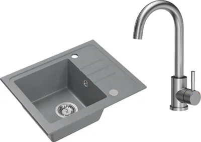 Produktbild von VBChome Spülbecken Granit Grau mit Armatur 55 x 44 cm Einzelbecken Einbauspüle Gesprenkelt Reversibel Granitspüle Siphon Waschbecken Armatur Inox