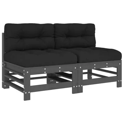 Image de vidaXL Canapé central avec coussins 2 pcs. Gris Pin massif