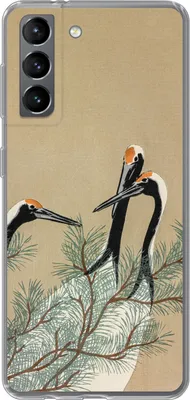 Produktbild von MuchoWow® Handyhülle Schutzhülle Hülle für Telefoonhoesje Samsung Galaxy S21 Blätter - Kranich - Tiere - Skandinavisch - Japan Silikon Softcase Handy Hülle - Softcase