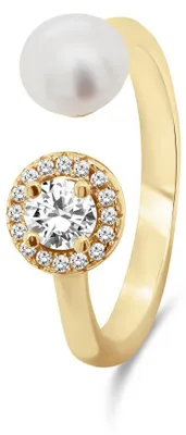 Immagine prodotto di Splendido anello placcato oro con perla vera e zirconi RI062Y - Circonferenza: 50 mm