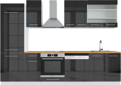 Produktbild von Küchenzeile Vicco Fame-Line Anthrazit Hochglanz/Weiß 300 cm , AP Eiche, Model 42173