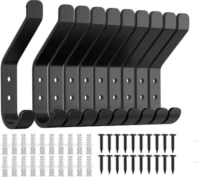 Productafbeelding van Kapstokhaken, set van 10, zwarte kleerhaken, metalen wandhaken, jashaken, 10 cm, geschikt voor wandpanelen, akoestische panelen, garderobes, badkamers, handdoekhouders