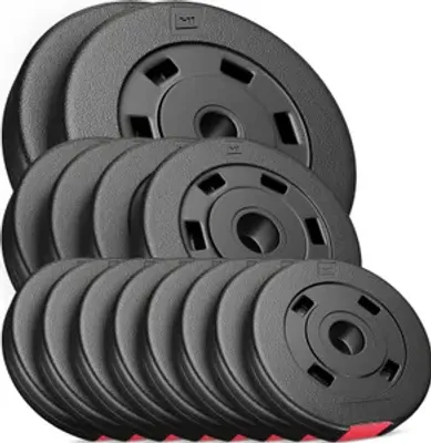 Produktbild von Hop-Sport 30kg Kunststoff Hantelscheiben 30 mm - Gewichte Hantel Sets 8x1,25kg+4x2,5 kg+2x5kg