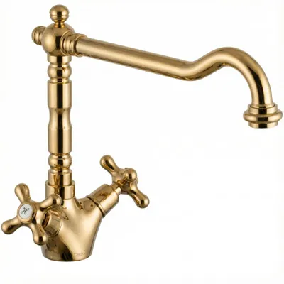 Produktbild von PaulGurkes Spültischarmatur Küchenarmatur retro Gold, KI-generiertes Bild