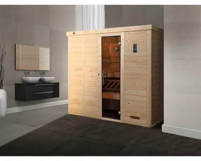 Produktbild von Massivholzsauna Weka Kemi GT Gr.5 inkl. 7,5 kW Ofen u.digitaler Steuerung mit graphitfarbiger Ganzglastüre