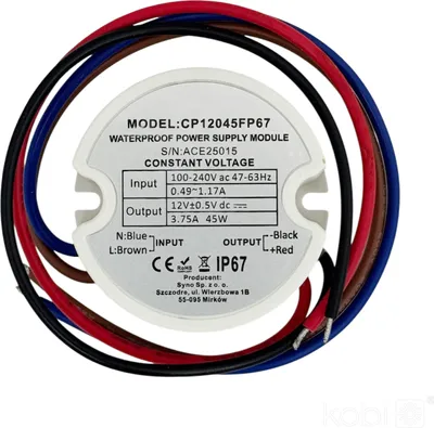 Imagen del producto de Fuente de alimentación encapsulada de 12V, 45W, 3,75A, IP67, marca Kobi