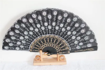 Produktbild von 065, 1 Fächer Pailletten bestickt weiß schwarz gold spanisch pvc