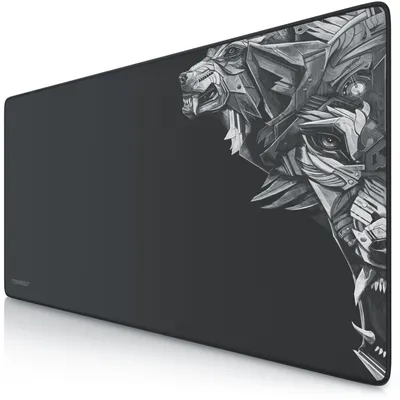 Obrázek produktu pro Titanwolf herní podložka pod myš XXL, 900 x 400 x 3 mm, stolní podložka, omyvatelná, protiskluzová zadní strana, rychlost a přesnost, motiv vlka na pravé straně