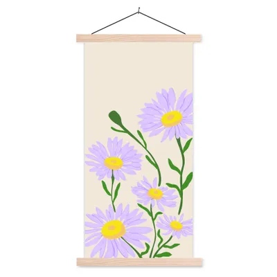 Produktbild von MuchoWow® Textilposter Blume - Lila - Minimalismus 40x80 cm mit holzfarbenen Rahmen - Wohnzimmer