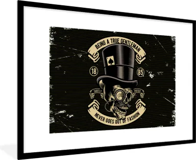 Produktbild von MuchoWow® MuchoWow® Gerahmtes Poster Totenkopfmütze - Hut - Vintage 90x60 cm - Poster mit zchwarzem Bilderrahmen - Wanddekoration - Fotos