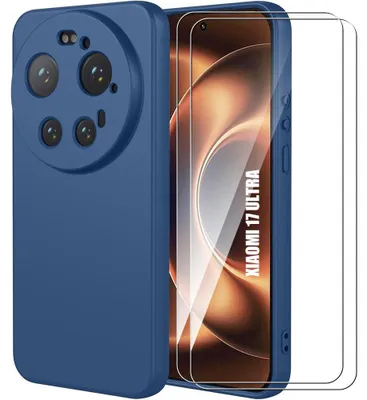 Image de Coque + 2 Verres Trempés pour Xiaomi 17 Ultra, Silicone Liquide Ultra Fine Antichoc - Bleu Marine