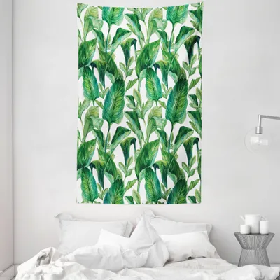 Produktbild von ABAKUHAUS Blatt Wandteppich und Tagesdecke, Watercolored Banana Tree aus Weiches Mikrofaser Stoff Waschbar ohne Verblassen Digitaldruck, 140 x 230 cm, Grün Dunkelgrün
