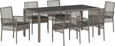 Image de vidaXL Ensemble de jardin pour repas, 7 pièces, gris, en résine tressée