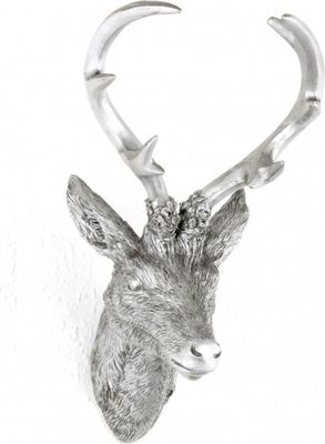 Hirschgeweih 10 Ender in Silber Hirschkopf Wand Deko Jagd Geweih 20 x 30cm