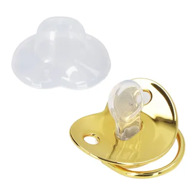 Produktbild von Schnuller für Babys mit Kettenclip – Elegantes goldenes Kronendesign mit Strass und Buchstabe 'K