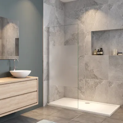Produktbild von 140x200cm Duschabtrennung Walk In 8mm Nano ESG Milchglasstreifen Duschabtrennung
