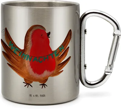 Produktbild von Mr. & Mrs. Panda Thermobecher Rotkehlchen Weihnachten - Transparent - Geschenk, Heiligabend, Reisebecher, Vogel, Weihnachtsgruß, Edelstahltasse, isoliertasse, Winter