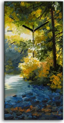 Produktbild von Wohnzimmer-Bild Leinwand Uhr Geräuschlos 30x60 Ölgemälde Wald Bäume Blumen Kunst - schwarze Hände